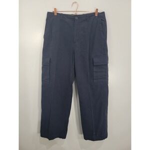Gap Mens Loose Fit Baggy 90's Cargo Pants Navy Blue Cotton Canvas Workwear 35x30